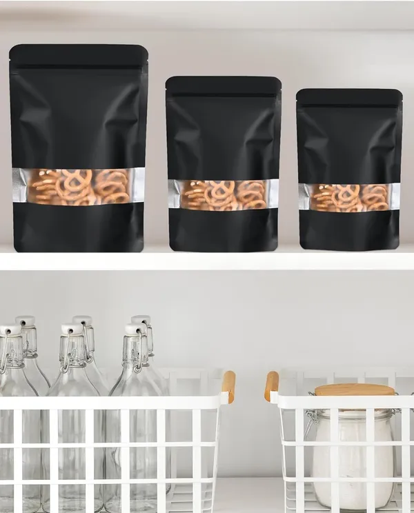 CLassiC_Eco_Friendly_Bags_Waterproof,_Leakproof,_Airtight_Multi-Purpose_Storage_with_Top_Notch_|_Reusable_Zip_Lock_Stand_Up_Pouches_|_Black_(20,_100_Grams)