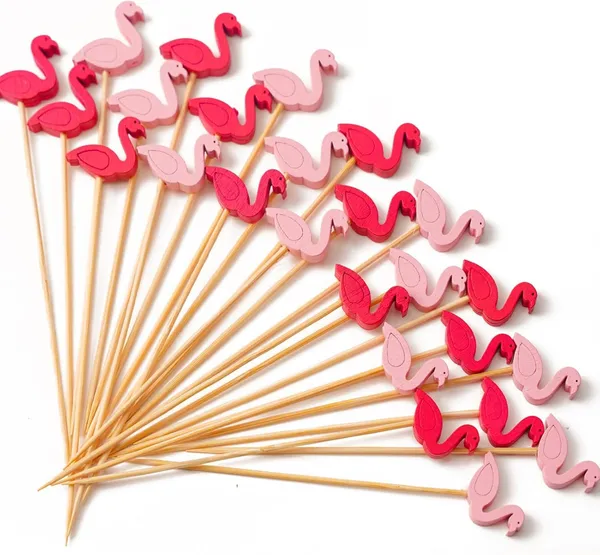 Cocktail_Picks_4.7"_Flamingo_Decor_100Ct_Handmade_Bamboo_Toothpicks_For_Appetizers,_Drinks,_Fruit,_Party_Garnish_Skewers_For_Cocktails,_Hors_D'Oeuvres,_Charcuterie_(100)