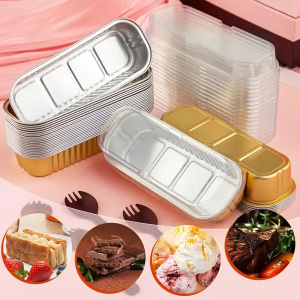 50Pcs_Mini_Loaf_Pans_With_Lids_&_Spoons_Gold_Aluminum_Foil_Baking_Pans_|_Disposable_Mini_Cake_&_Brownie_Pans_With_Covers_|_Rectangle_Baking_Cups_For_Party,_Picnic,_Oven_Use