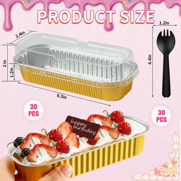 50Pcs_Mini_Loaf_Pans_With_Lids_&_Spoons_Gold_Aluminum_Foil_Baking_Pans_|_Disposable_Mini_Cake_&_Brownie_Pans_With_Covers_|_Rectangle_Baking_Cups_For_Party,_Picnic,_Oven_Use
