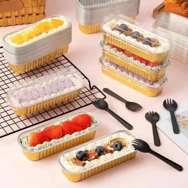 50Pcs_Mini_Loaf_Pans_With_Lids_&_Spoons_Gold_Aluminum_Foil_Baking_Pans_|_Disposable_Mini_Cake_&_Brownie_Pans_With_Covers_|_Rectangle_Baking_Cups_For_Party,_Picnic,_Oven_Use