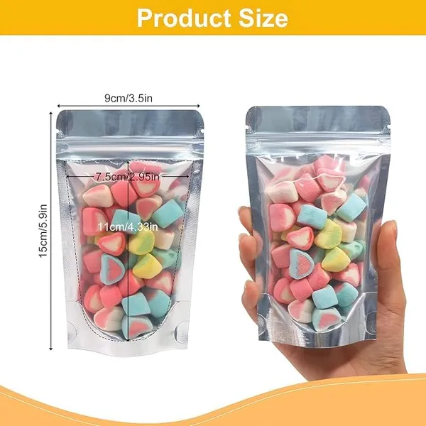 CLassiC_Eco_Friendly_Bags_Waterproof,_Leakproof,_Airtight_Multi-Purpose_Storage_with_Top_Notch_|_Reusable_Zip_Lock_Stand_Up_Pouches_|_Silver_(50,_100_Grams)