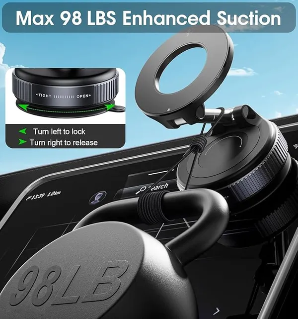 DNY_Magnetic_Car_Phone_Holder_with_Ultra_Vacuum_Suction_Cup_&_360_Rotation_|_Mobile_Mount_for_Car_Dashboard_Mirror_Desk_Gym_&_Smooth_Surfaces_(Black)