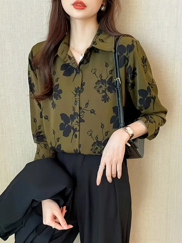 Elegant_Olive_Green_Floral_Printed_Shirt_for_Women_|_Premium_Office_Wear_Top_|_Stylish_Casual_&_Formal_Button-Down_Blouse”