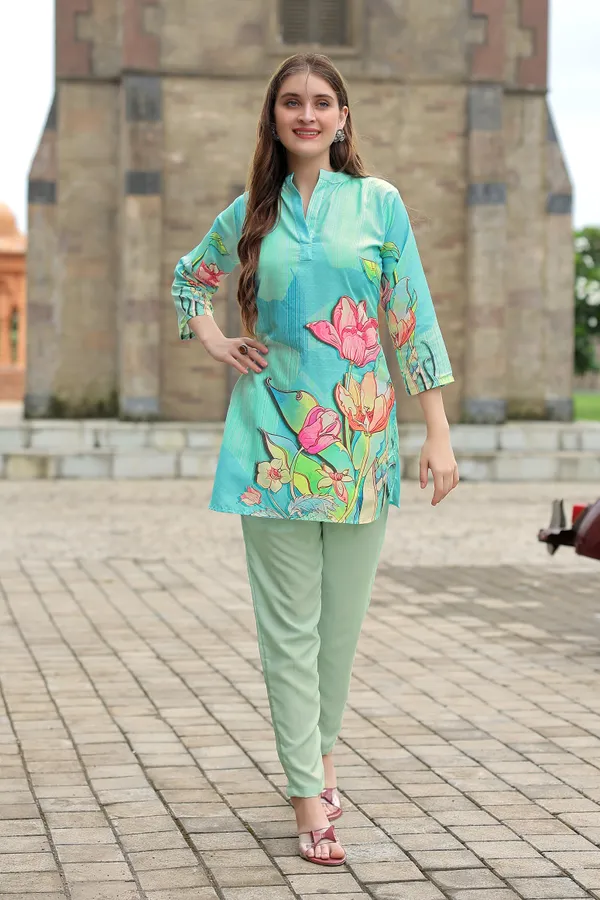 Elegant_Sky_Blue_Floral_Printed_Rayon_Kurti_Casual_&_Office_Wear_For_Women