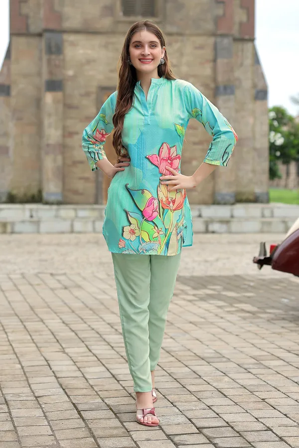 Elegant_Sky_Blue_Floral_Printed_Rayon_Kurti_Casual_&_Office_Wear_For_Women