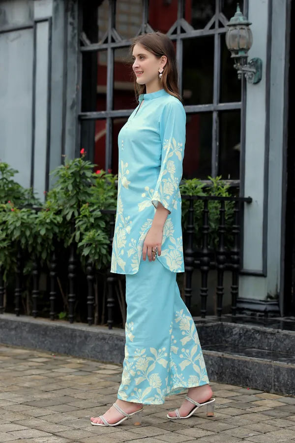 Aqua_Floral_Printed__Rayon_Slub_Co-ord_Set_Kurta_Top-Bottom_for_Women