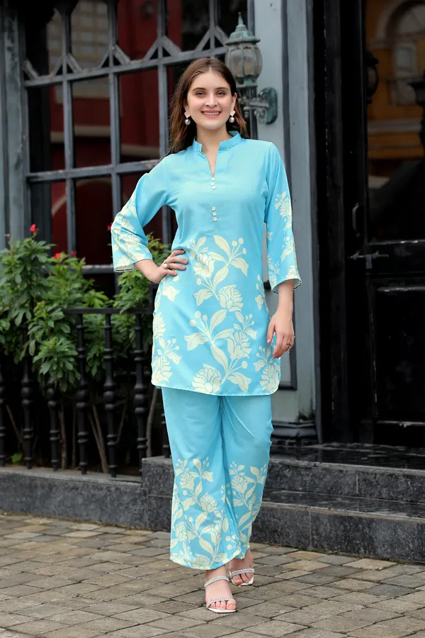 Aqua_Floral_Printed__Rayon_Slub_Co-ord_Set_Kurta_Top-Bottom_for_Women