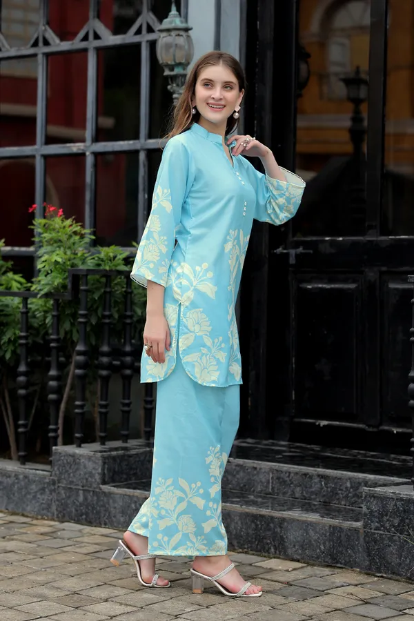 Aqua_Floral_Printed__Rayon_Slub_Co-ord_Set_Kurta_Top-Bottom_for_Women