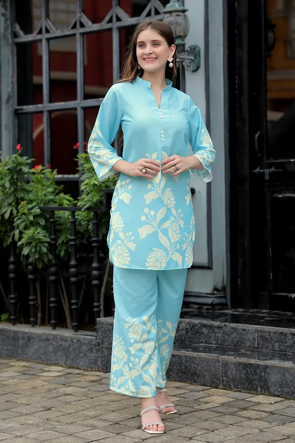 Aqua_Floral_Printed__Rayon_Slub_Co-ord_Set_Kurta_Top-Bottom_for_Women