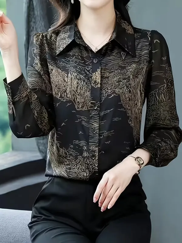 Premium_Black_Abstract_Printed_Shirt_for_Women_|_Elegant_Office_Wear_Top_|_Stylish_Formal_&_Casual_Button-Down_Blouse”