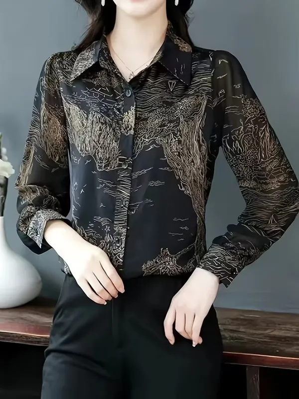Premium_Black_Abstract_Printed_Shirt_for_Women_|_Elegant_Office_Wear_Top_|_Stylish_Formal_&_Casual_Button-Down_Blouse”
