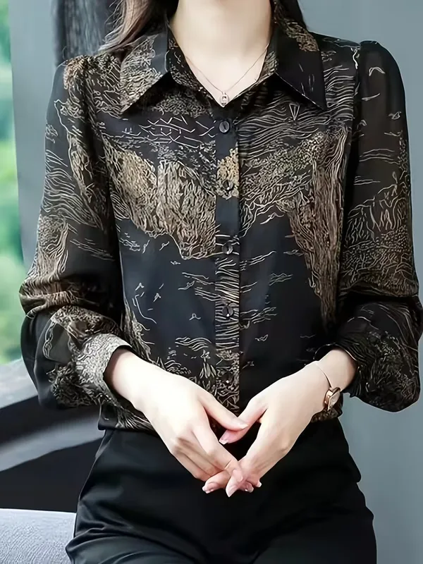 Premium_Black_Abstract_Printed_Shirt_for_Women_|_Elegant_Office_Wear_Top_|_Stylish_Formal_&_Casual_Button-Down_Blouse”