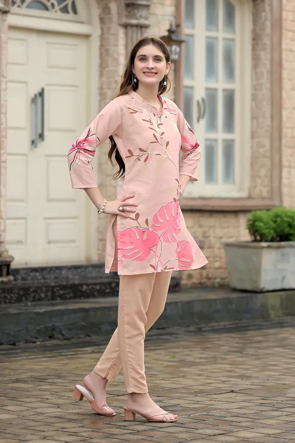 Peach_Rayon_printed_Co-ord_set_Or_top_and_bottom_set_For_women_and_girls