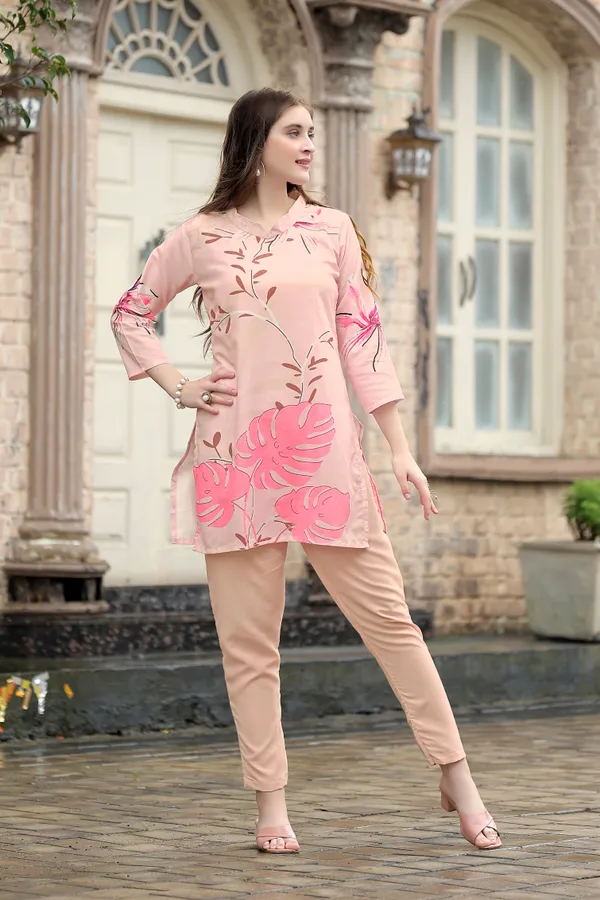 Peach_Rayon_printed_Co-ord_set_Or_top_and_bottom_set_For_women_and_girls