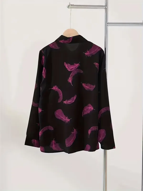Stylish_Black_Feather_Print_Shirt_for_Women_|_Premium_Office_Wear_Top_|_Elegant_Casual_&_Formal_Button-Down_Blouse”