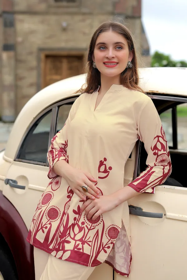 Cream_Floral_Printed_Tunic_with_Trouser_For_Women