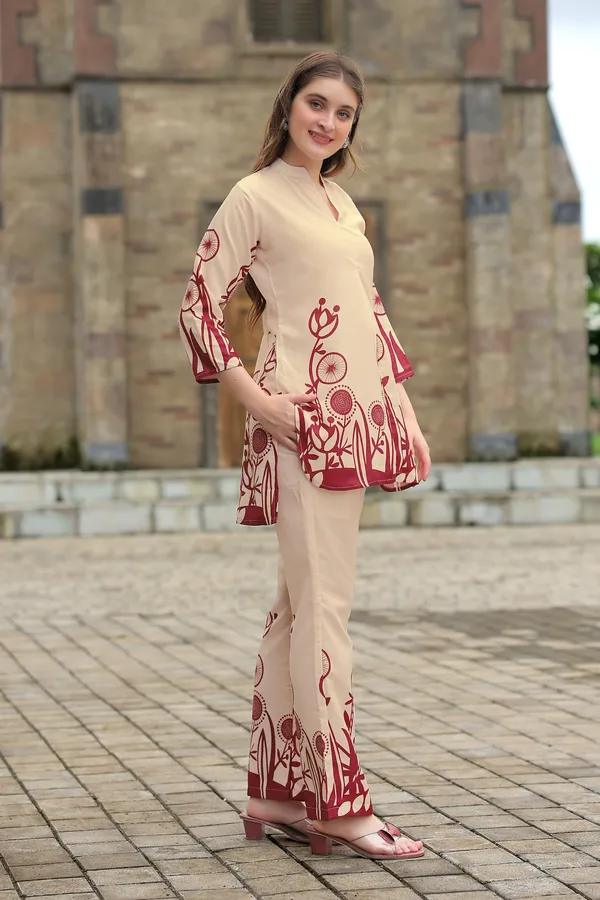 Cream_Floral_Printed_Tunic_with_Trouser_For_Women