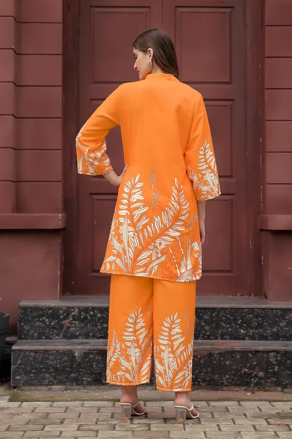 Orange_Printed__Rayon_Kurta_with_Trousers_For_Women