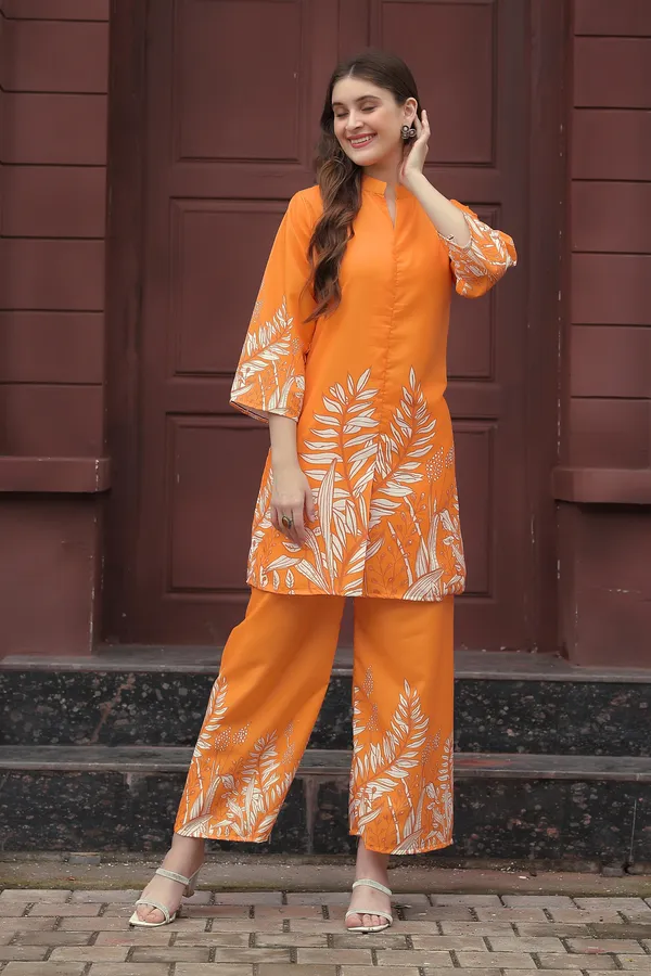 Orange_Printed__Rayon_Kurta_with_Trousers_For_Women
