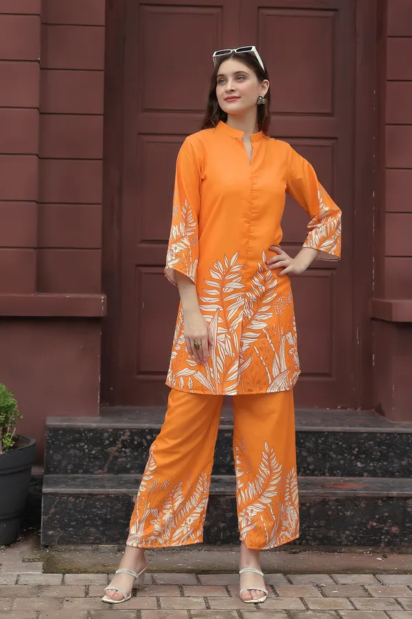 Orange_Printed__Rayon_Kurta_with_Trousers_For_Women