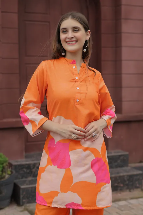 Orange_Rayon_Printed_Co-Ords_For_Women