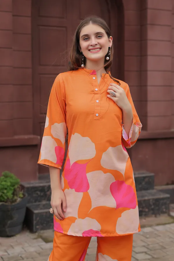 Orange_Rayon_Printed_Co-Ords_For_Women