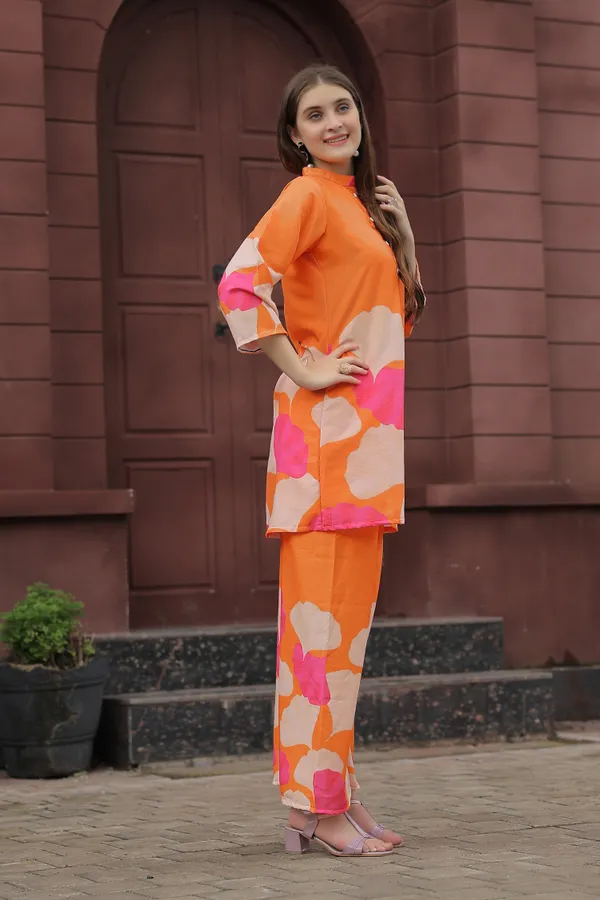 Orange_Rayon_Printed_Co-Ords_For_Women
