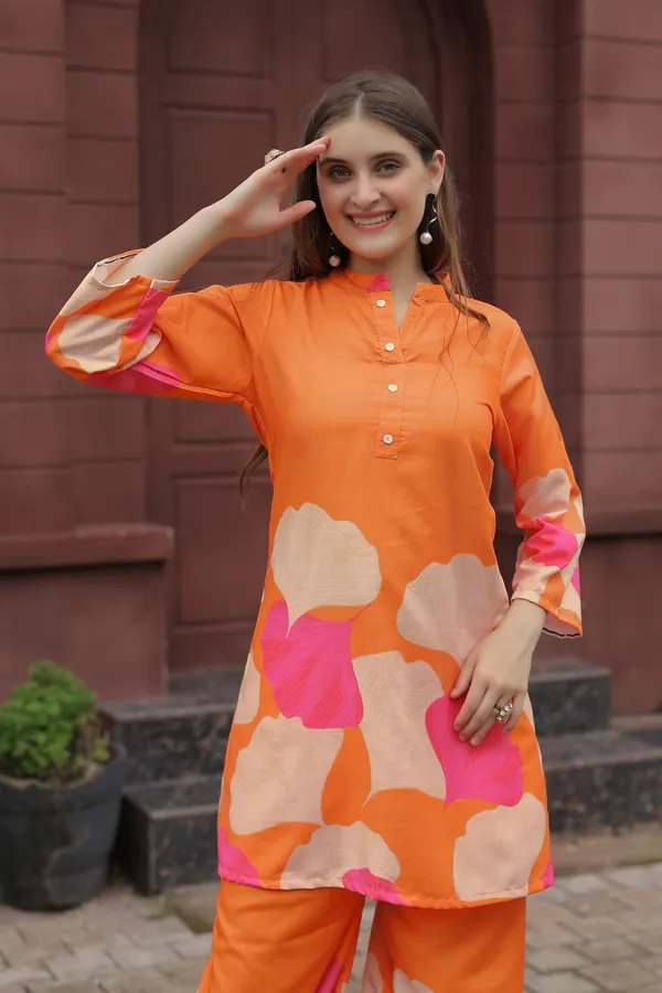 Orange_Rayon_Printed_Co-Ords_For_Women