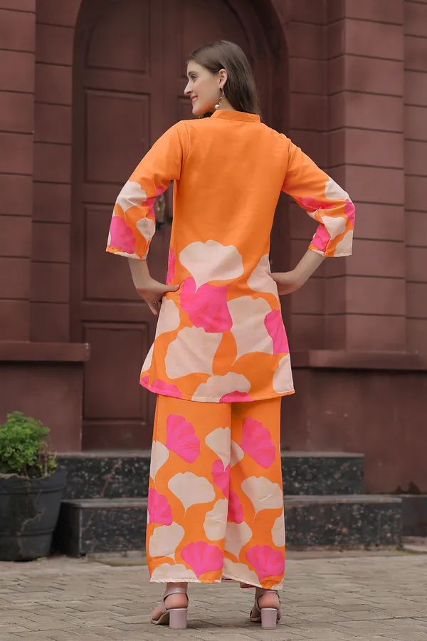Orange_Rayon_Printed_Co-Ords_For_Women