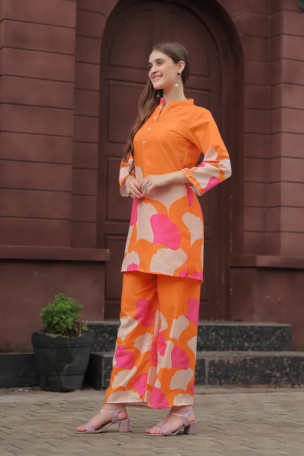 Orange_Rayon_Printed_Co-Ords_For_Women