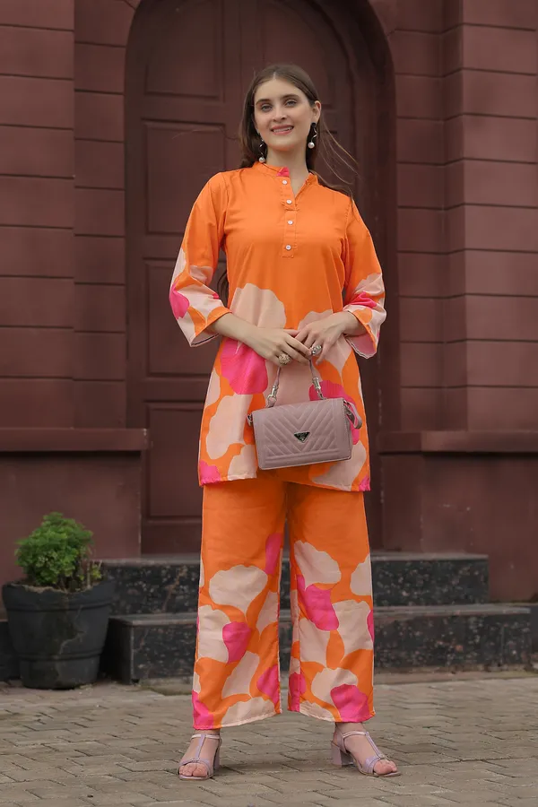 Orange_Rayon_Printed_Co-Ords_For_Women