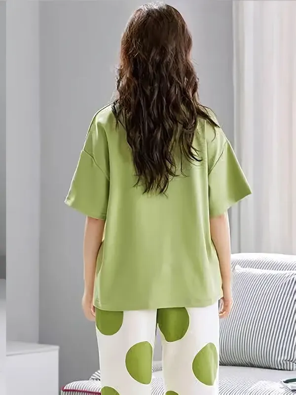 Green_And_Cream_Night_Suit_Set__Green_Apple_Print_For_Women_And_Girl