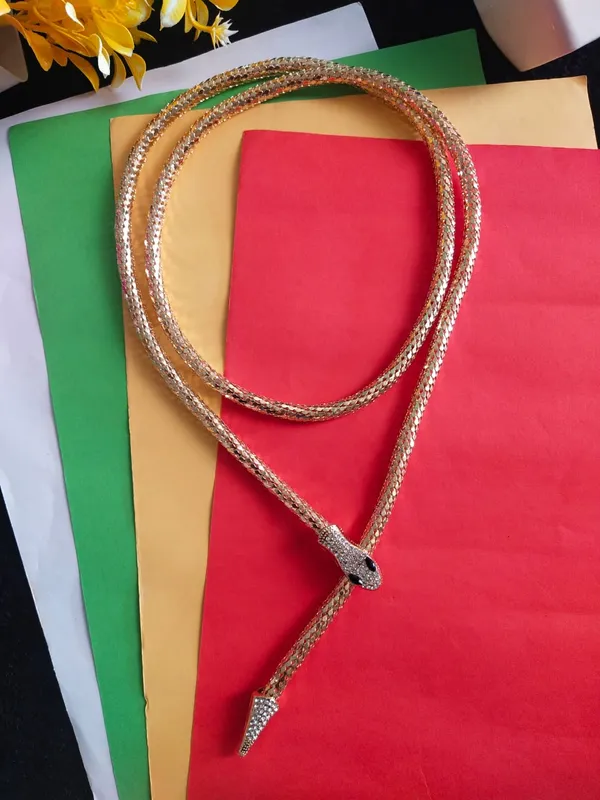 Stone_Studded_Snake_Textured_Multi_style_wearing_with_Magnetic_Closure_necklace
