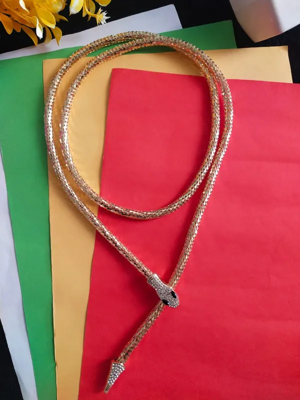 Stone_Studded_Snake_Textured_Multi_style_wearing_with_Magnetic_Closure_necklace