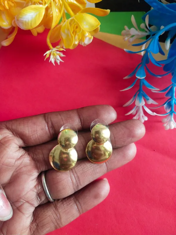 Gold_Platting_-_Double_round_Studs_-__Hand_made_Brass_Earrings_for_women