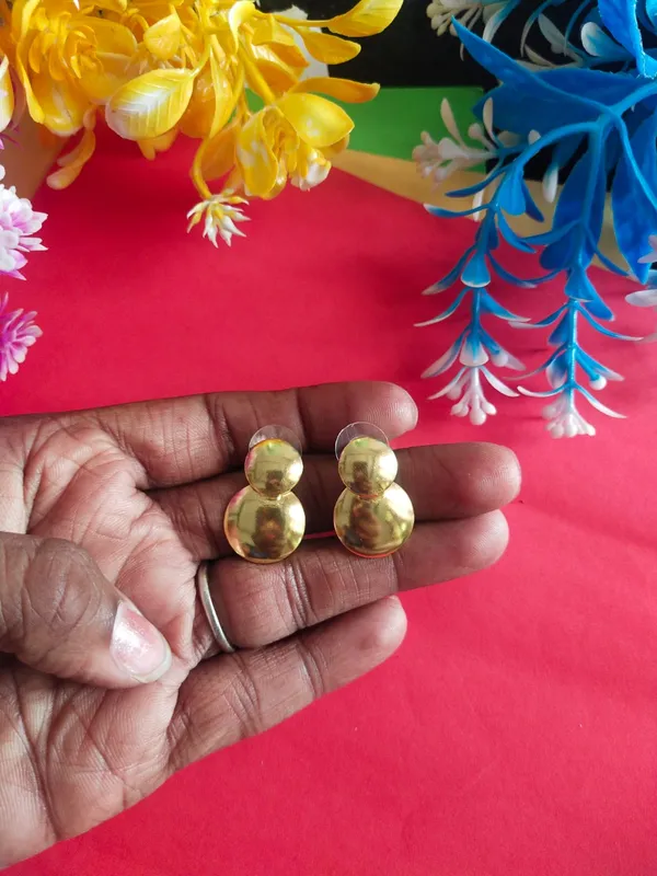 Gold_Platting_-_Double_round_Studs_-__Hand_made_Brass_Earrings_for_women