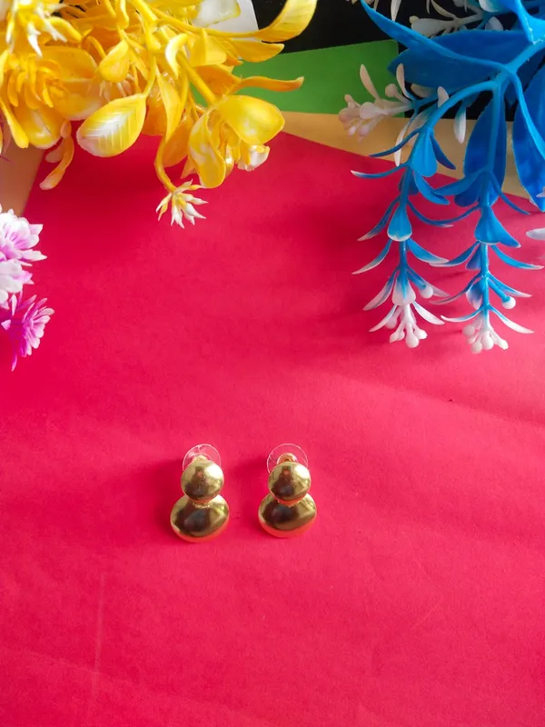 Gold_Platting_-_Double_round_Studs_-__Hand_made_Brass_Earrings_for_women