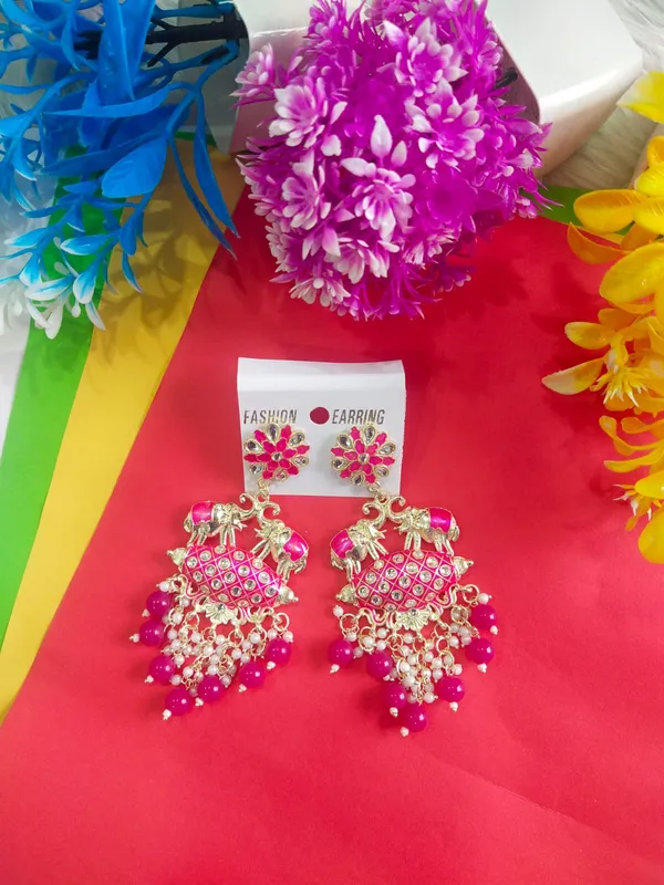 Dark_Pink_Meenakari_Elephant_Earrings_For_Women