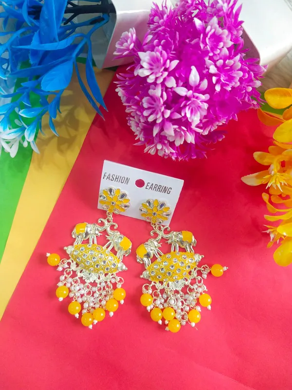Yellow_Meenakari_Elephant_Earrings_For_Women