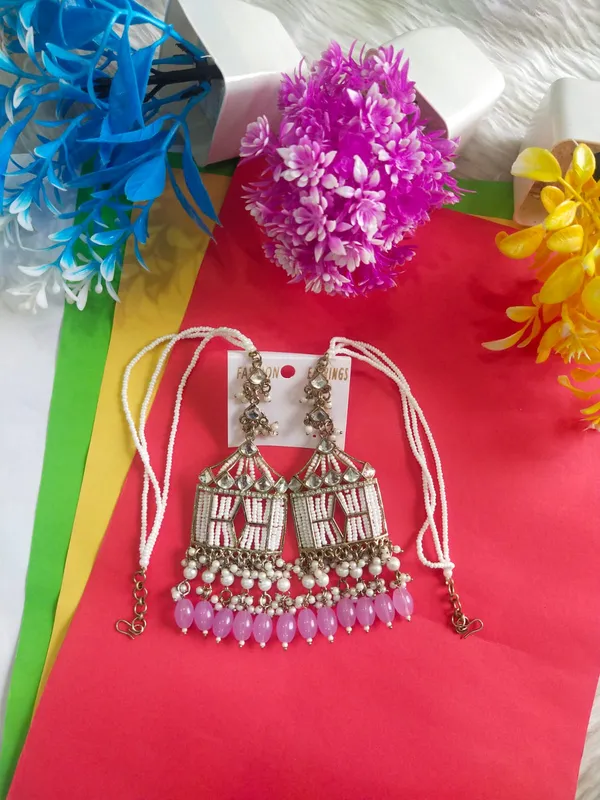 Purple_Jharokha_Stylish_Long_Party_Wear_Earrings_With_Kaan_Chain_For_Women
