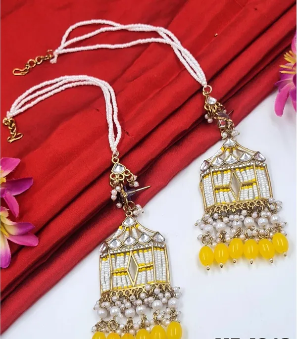 Yellow_Jharokha_Stylish_Long_Party_Wear_Earrings_With_Kaan_Chain_For_Women