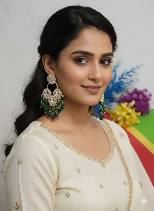 Seher_Luxurious_Kundan_Layered__Dark_Green_Chandbalis