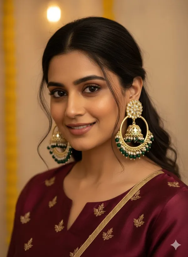 Shaheen_Luxurious_Kundan_Layered__Green_Chandbalis
