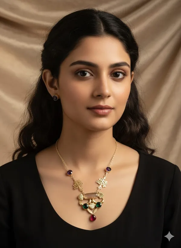 Green_&_Red_&_Purple_Indowestern_Fusion_Necklace_With_Quartz_Stone_Brass_Earrings_For_Women