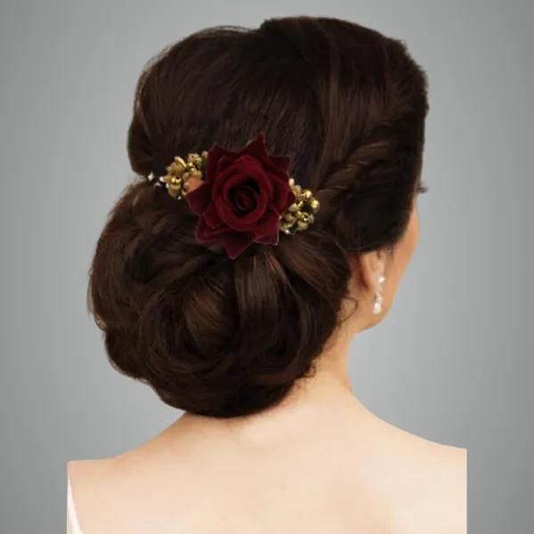 Maroon_Rose_Comb_Slide_Hair_Pin_For_Women_&_Girls