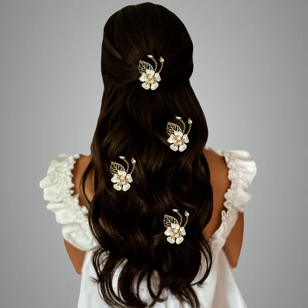 Elegant_Pearl_Flower_Hair_Clip_With_Metal_Leaf,_Pearl_Bead_Center,_And_Secure_Black_Back_Clip_For_Stylish_Hold