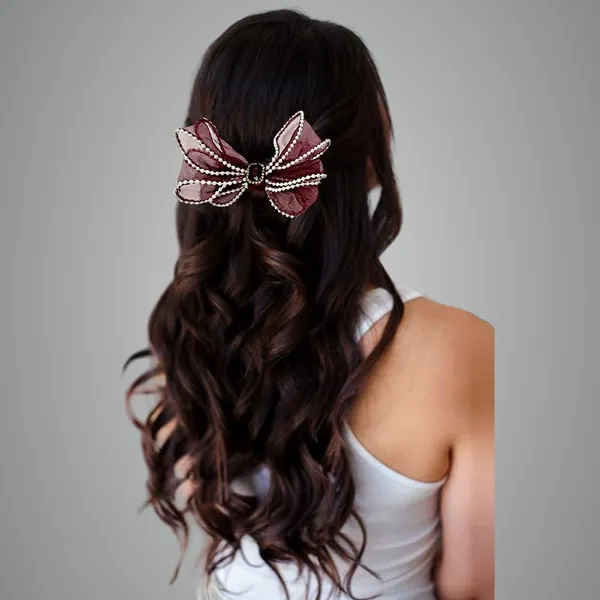Maroon_Dazzling_3_Layer_Hair_Bow_For_Women_&_Girls