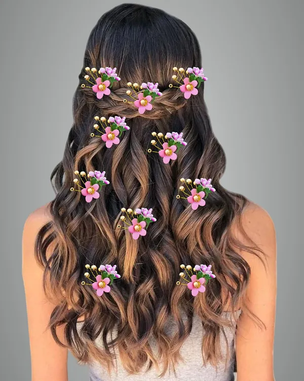 Pack_Of_10_Baby_Pink_Round_Shape_Flower_With_Golden_Pearl_Hair_Pin_For_Women_Pins