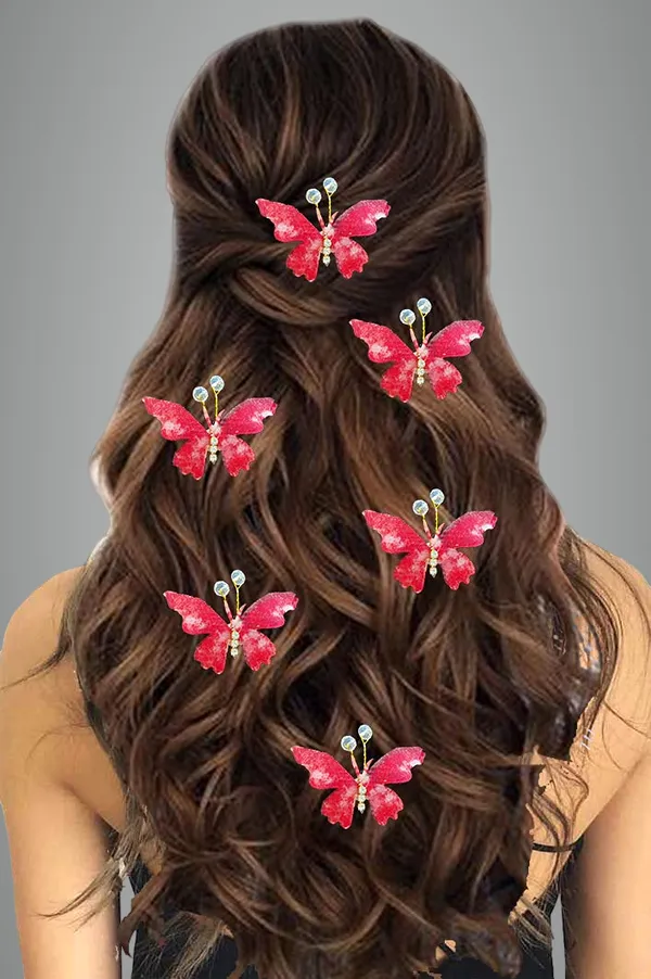Pack_Of_6_Red_Artificial_Butterfly_Hair_Pin_For_And_Women_Pins
